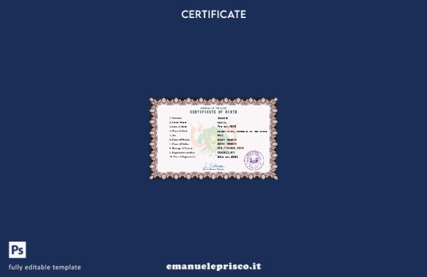 modello PSD del certificato di nascita del documento di stato civile del Niger i